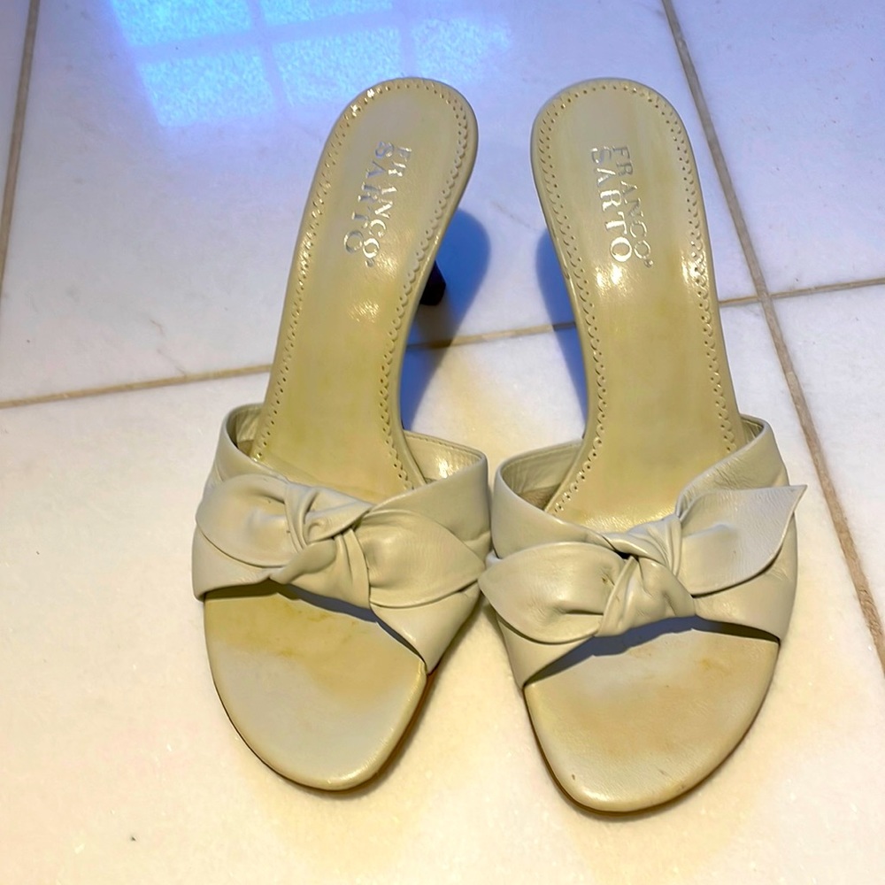 Franco Sarto white leather heels